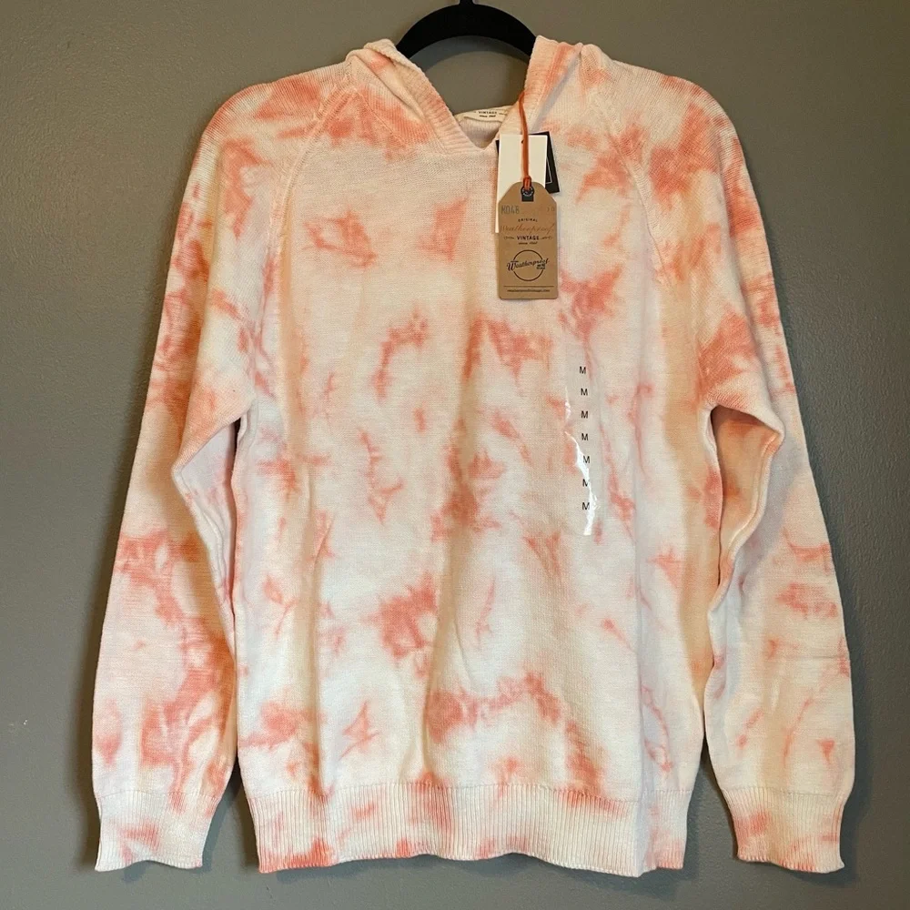 NWT Weatherproof Vintage Sz Med Women’s Coral Tie Dye Knit Hoodie Top Ret $79! - Picture 1 of 12